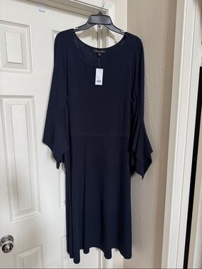 Banana Republic Hankerchief Sleeve Navy Scoop Neck Midi Dress